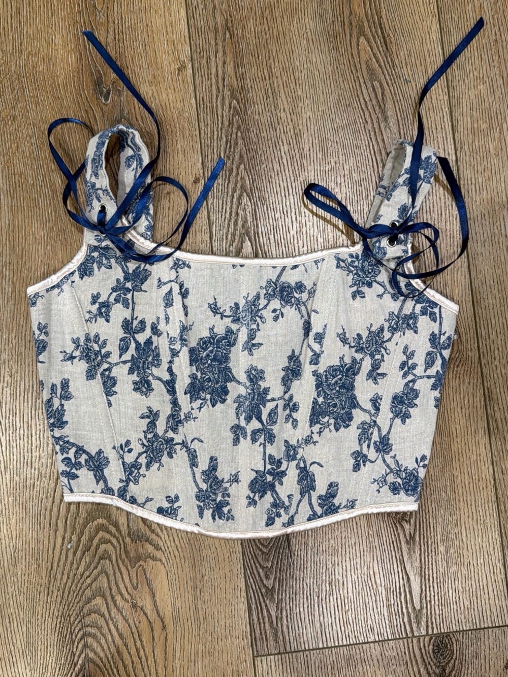 Blue Floral Tie-Strap Crop Top